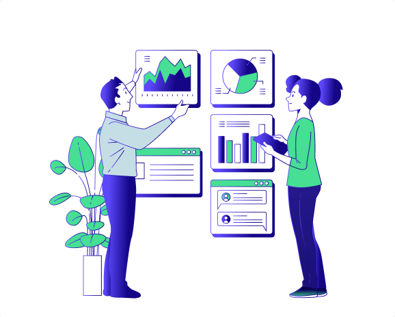 Man, and women reviewing charts