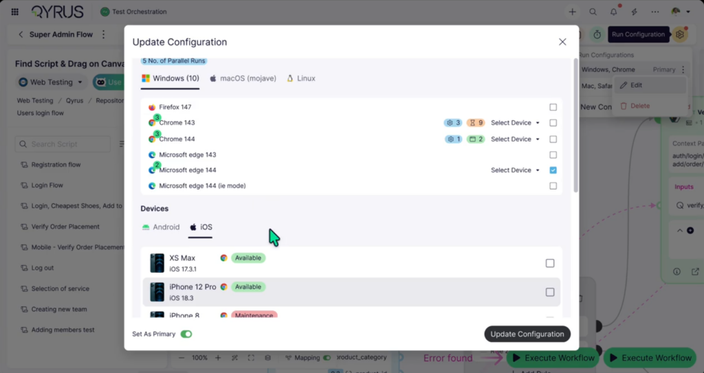 Device and Browser Availability in Run Config